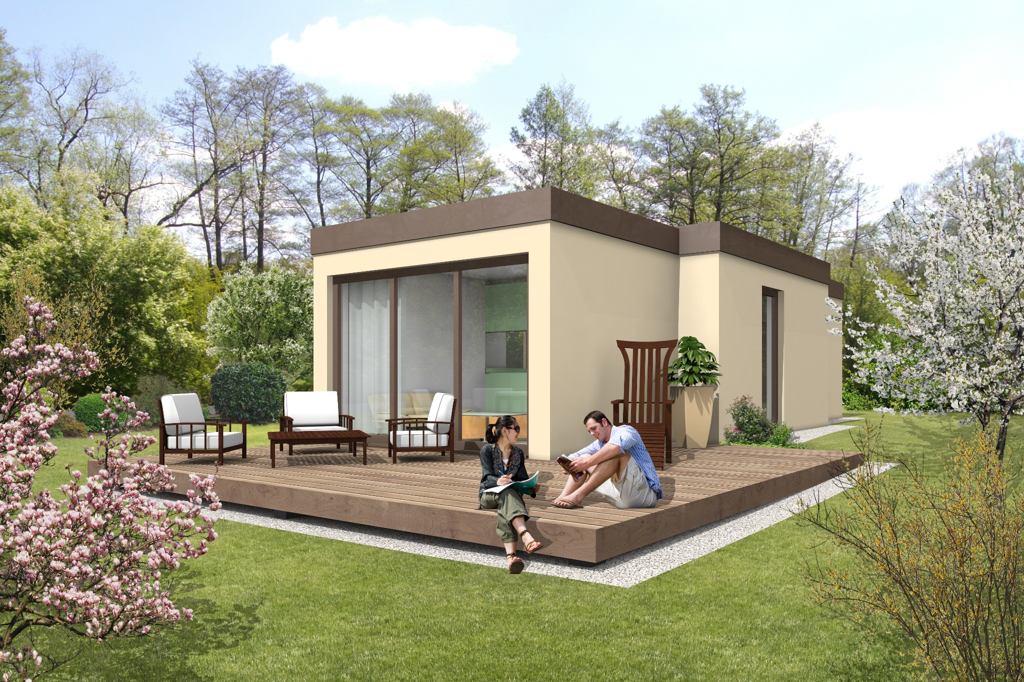 Visualisierung eines kleinen Hauses zum 42 Quadratmeter Grundriss