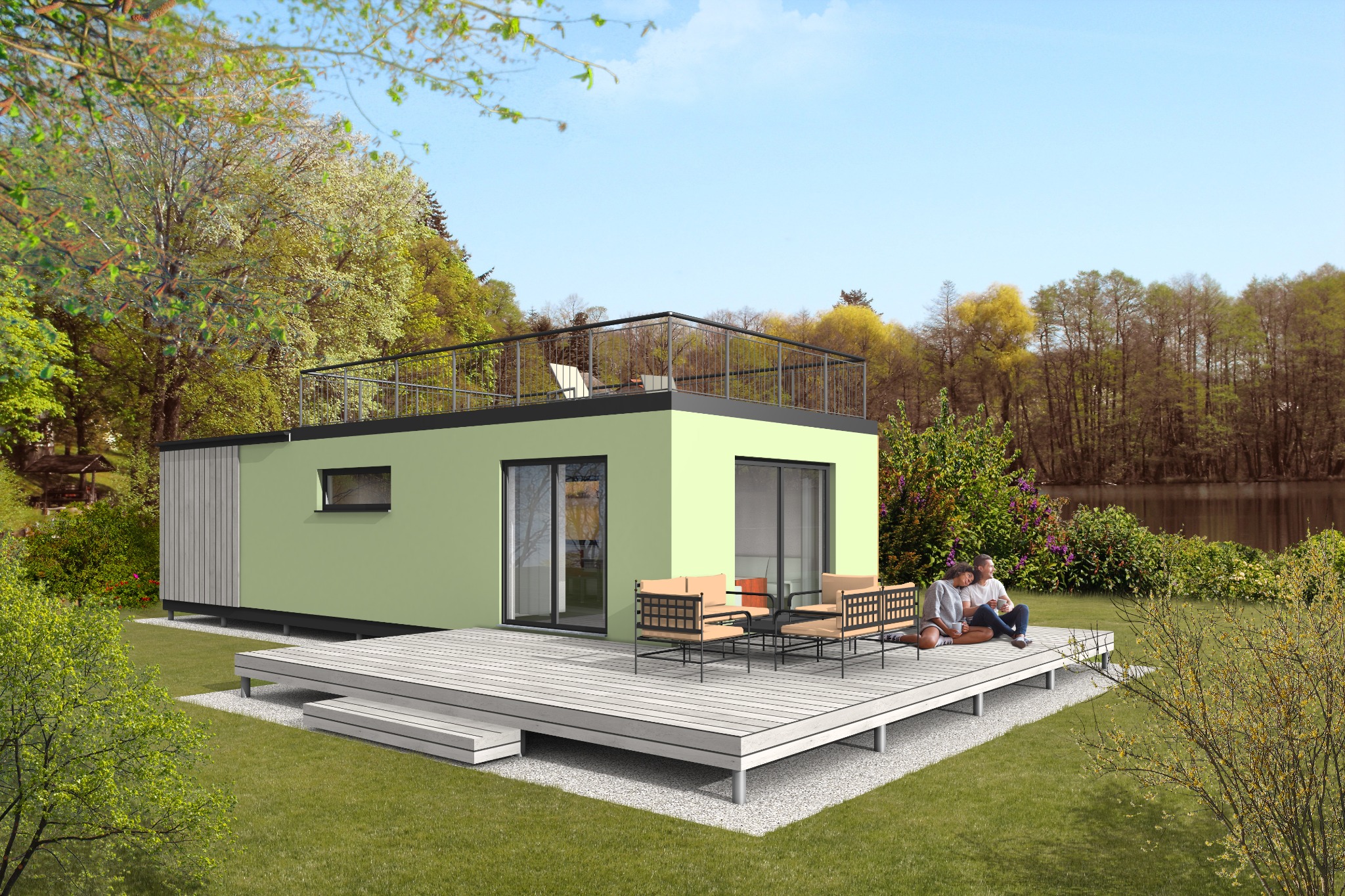 Visualisierung eines kleinen Hauses zum 51 Quadratmeter Grundriss